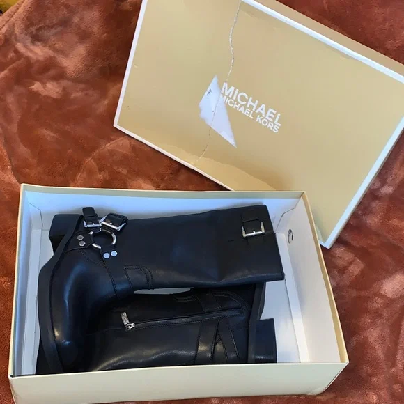 Michael Kors Black Moto Boots with Buckles NEW IN BOX !! - Picture 1 of 14